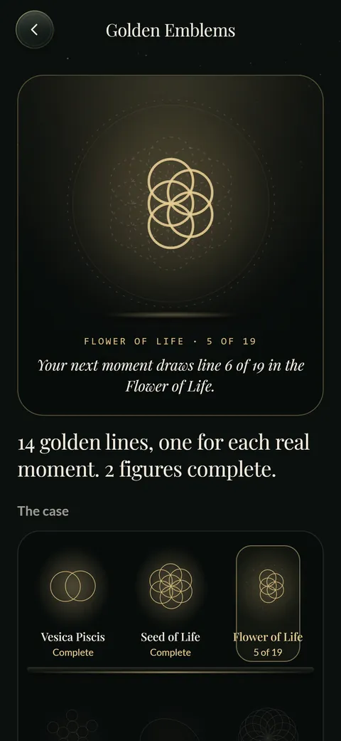 Golden Emblems: sacred geometry drawn one golden line at a time.